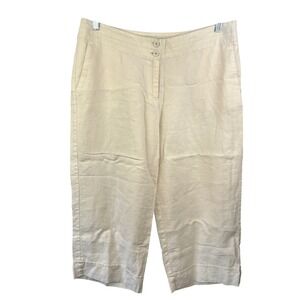J Jill 100% Linen Cream Capri Wide Legged Pants SZ 16 Lagenlook Coastal Grandma